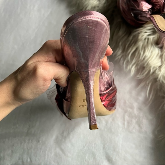 Midnight 00 Ruched Lamé & Pvc Stiletto-heel Mules 39 cocktail NYE metallic pink - Picture 8 of 11